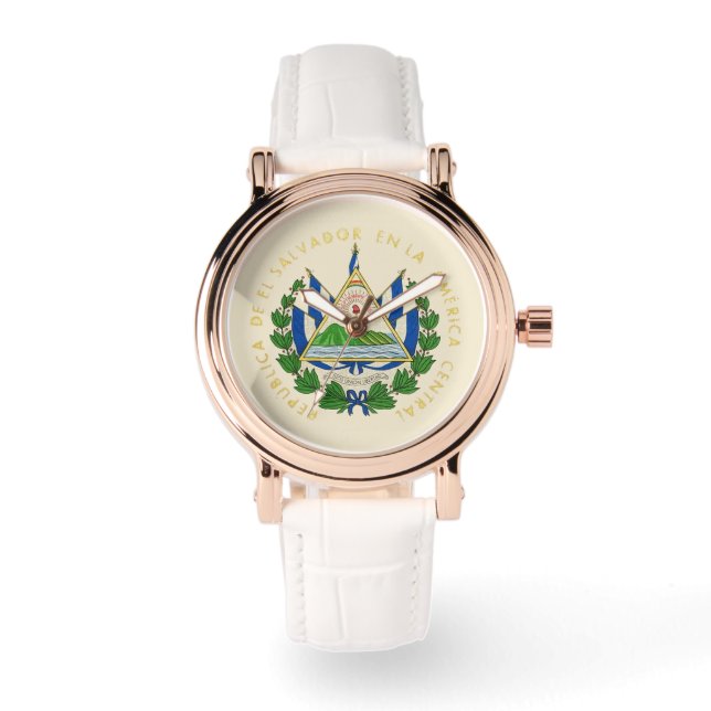 El Salvador Ro Guld White Leather Watch Armbandsur (Framsida)