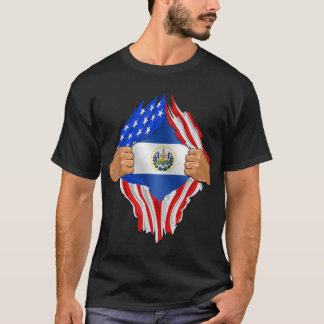 El Salvador Roots USA flagga Patriotic Saloran He T Shirt