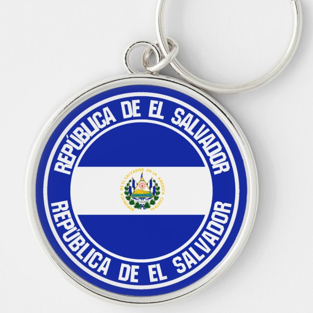 El Salvador Round Emblem Rund Silverfärgad Nyckelring (Framsidan)