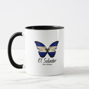El Salvador, Salvador, Flagga, fjäril inslagen. Mugg