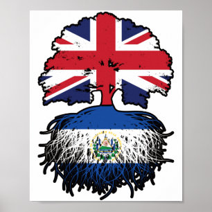 El Salvador Salvadoran British UK Träd Roots Flagg Poster
