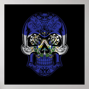 El Salvador Skull och Ro Flagga Poster