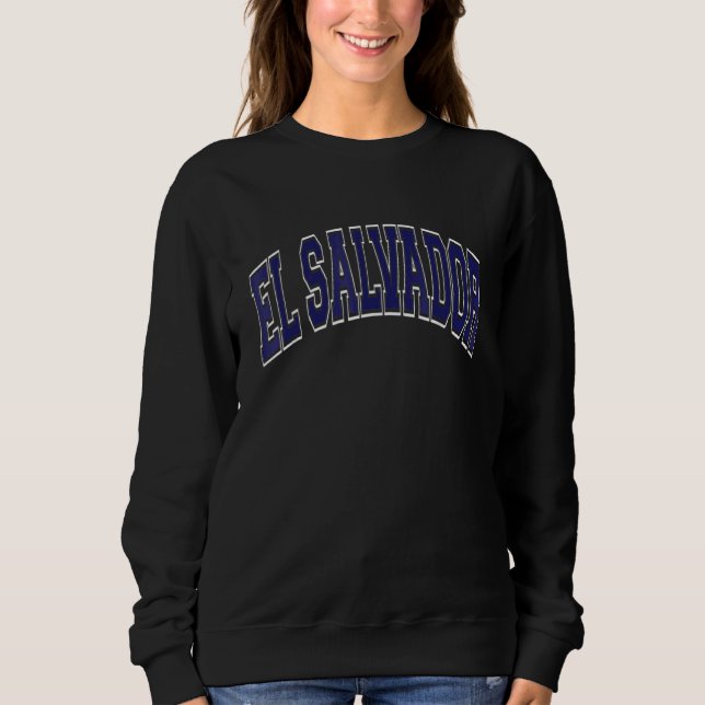 El Salvador Varsity Style Navy Blue Text T Shirt (Framsida)