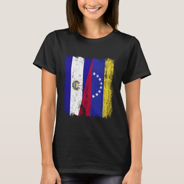 El Salvador Venezuela Half Flag Salvadorian Venezu T Shirt (Framsida)