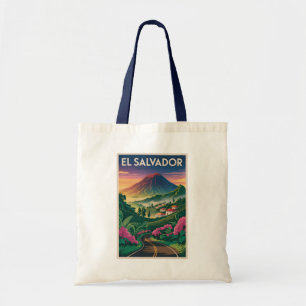 El Salvador Vulkan Illustration Resa Konst Vintag Tygkasse