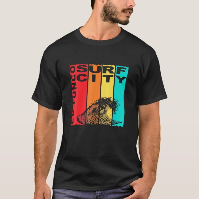 El Tunco Surfa City El Salvador Vågar T Shirt (Framsida)