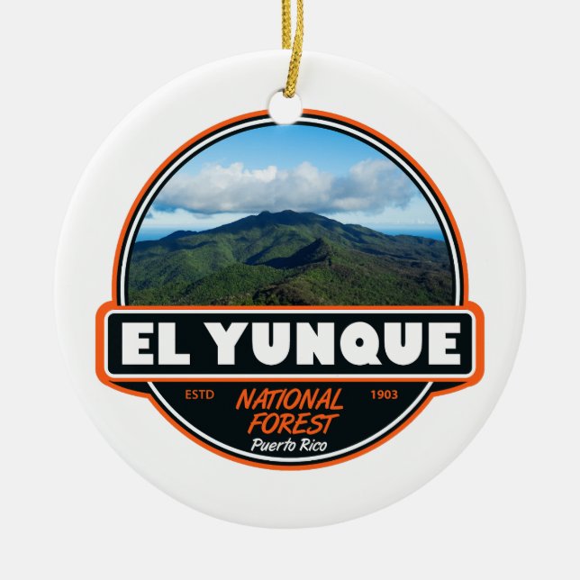 El Yunque National Forest Puerto Rico Emblem Julgransprydnad Keramik (Framsidan)