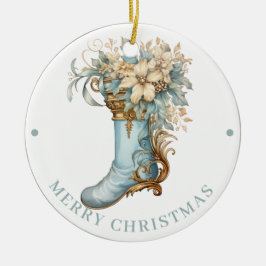Elaborate Blue Victorian Stocking Merry Christmas  Julgransprydnad Keramik