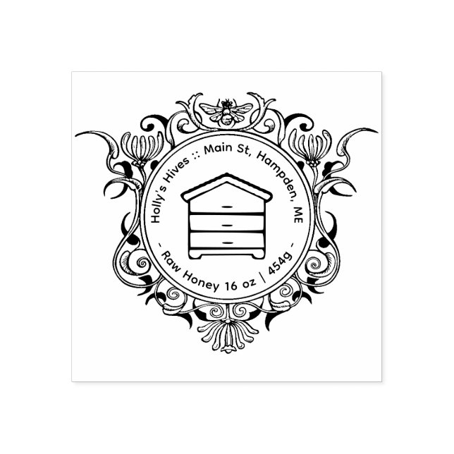 Elaborate Honeybee Ram HONEY hive and net wt Stämpel (Tryck)