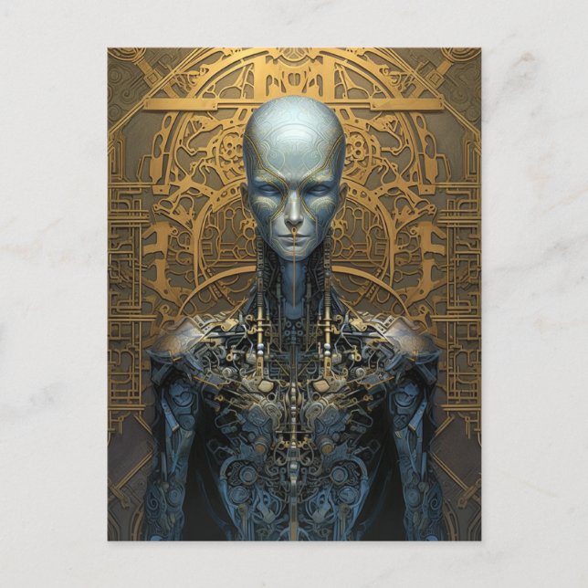 Elaborate Mechanical Cyborg Robot Science fiction Vykort (Framsida)