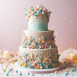 ELABORATE PASTEL BLOMMIGT CAKE BIRTHDAY KORT