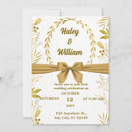 Elagant Guld Blommigt Simple Bröllop Förlovning Inbjudningar