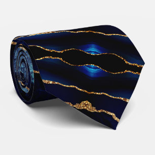 Elagant Neck Tie Agate Navy Blue Guld Marble Slips