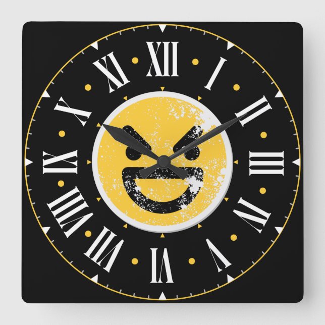 Elak Ansikte Emoji Inside Roman Numerals Fyrkantig Klocka (Framsida)