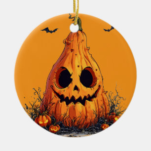 Elak grinande pumpa spöklik Halloween Julgransprydnad Keramik