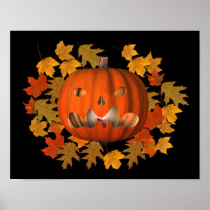 Elak Jack o lantern och Höst löv Halloween Poster