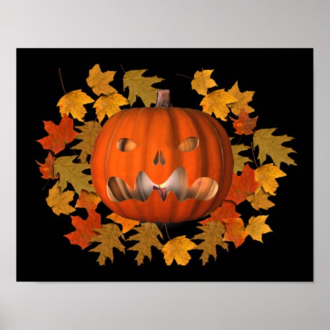 Elak Jack o lantern och Höst löv Halloween Poster (Framsidan)