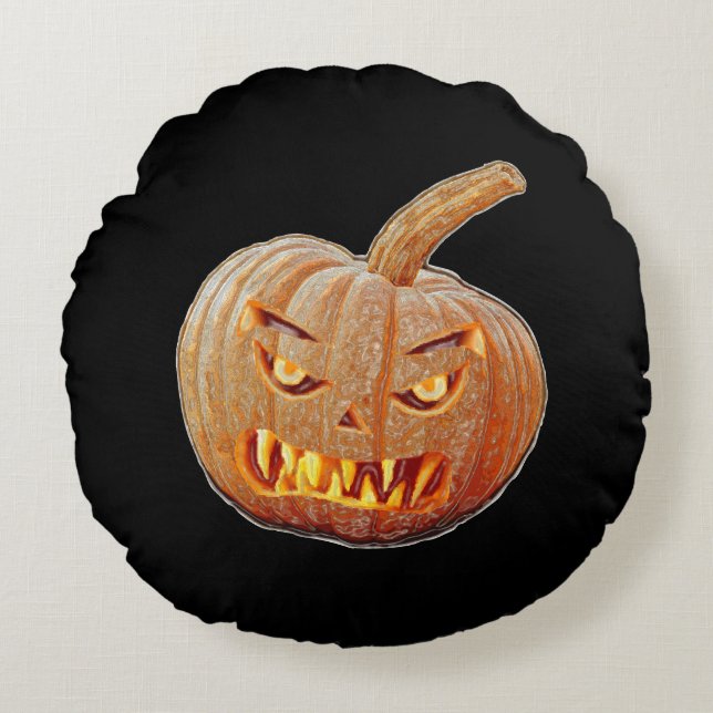 Elak och Ugly Pumpkin Ansikte Rund Kudde (Framsidan)