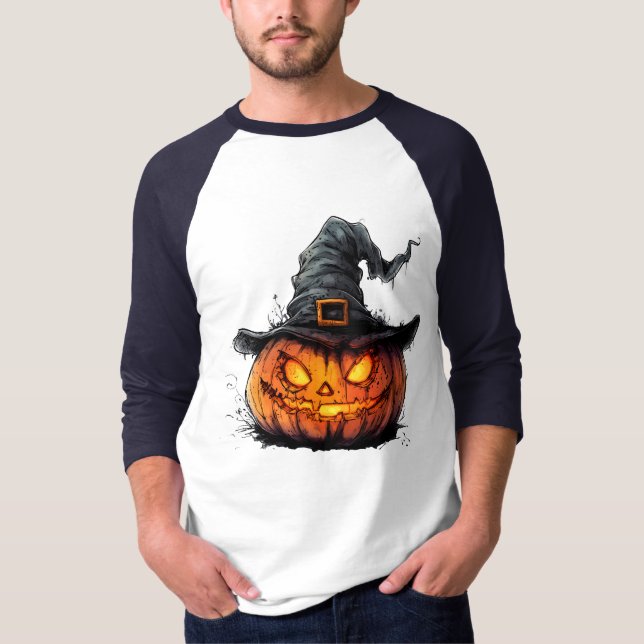 Elak Pumpa-Häxa Hatt Halloween T-Shirt (Framsida)