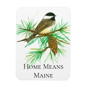 Elaket Maine Chickadee Bird Tassel Pinecone Magnet