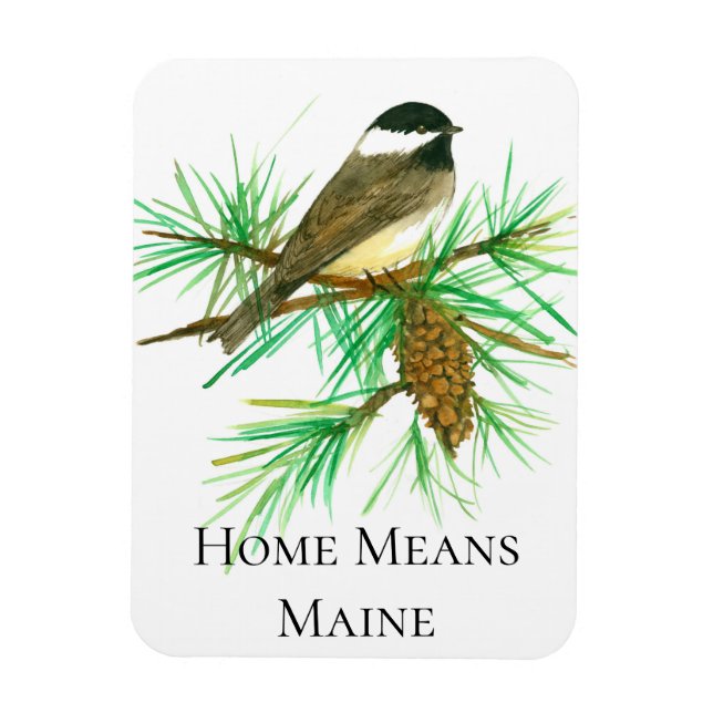Elaket Maine Chickadee Bird Tassel Pinecone Magnet (Vertikal)