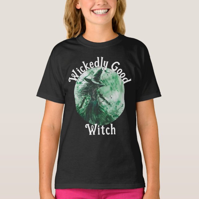 Elakt God Häxa Grön Häxa Teckning T Shirt (Framsida)