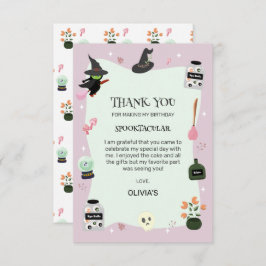 Elakt söt grön häxa Halloween födelsedag Tack Kort