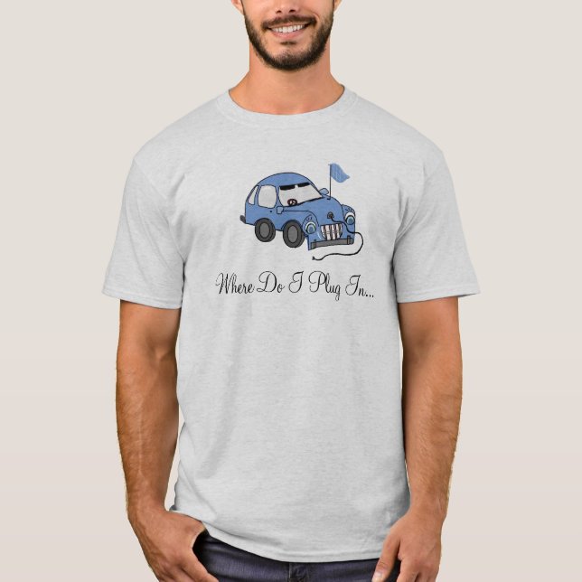Elbil - var ska jag koppla in? tee shirt (Framsida)