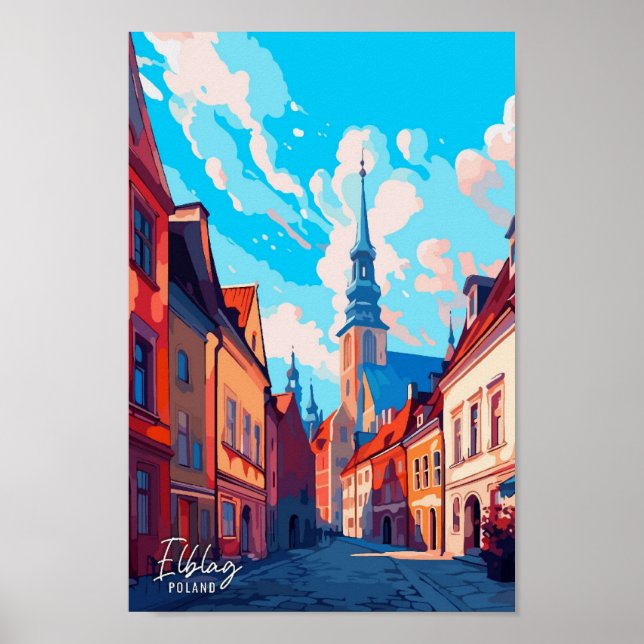 Elblag Poland Art Vintage resor Illustration Poster (Framsidan)