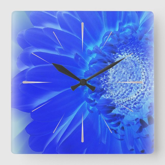 Elblågröna gerbera fyrkantig klocka (Framsida)