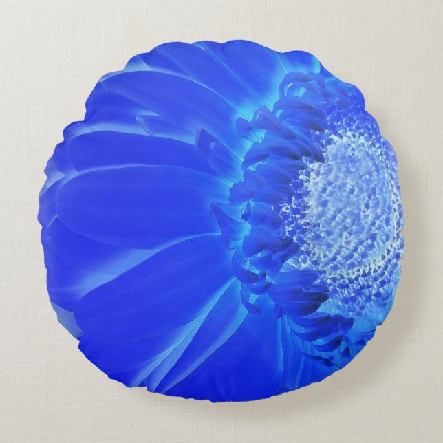 Elblågröna gerbera rund kudde (Framsidan)