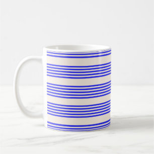 Elblått och beige fem rand mönster kaffemugg