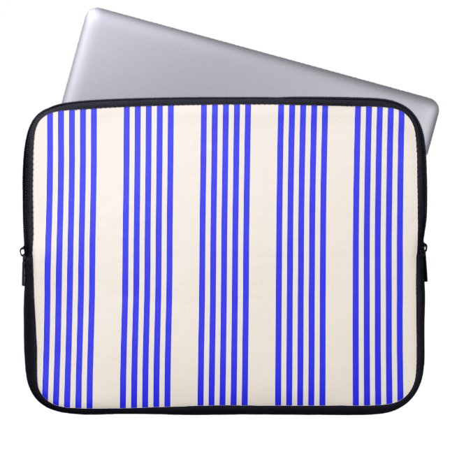 Elblått och beige fem rand mönster laptop fodral (Framsidan)