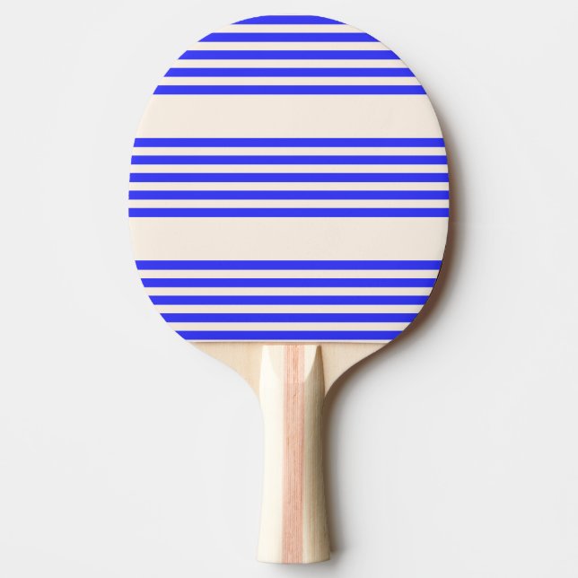Elblått och beige fem rand mönster pingisracket (Framsidan)