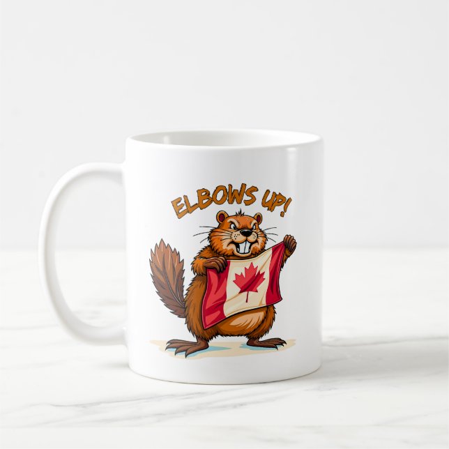 Elbows UP, Beaver, Canada Flagga Maple Löv Kaffemugg (Vänster)