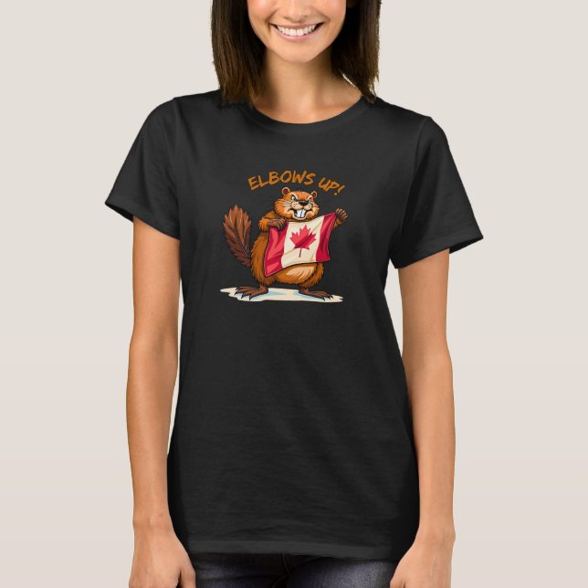Elbows UP, Beaver, Canada Flagga Maple Löv T Shirt (Framsida)