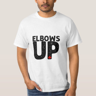 ELBOWS UP Bold Distress Typography T Shirt