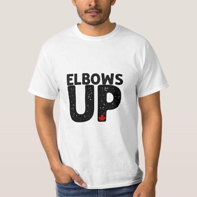 ELBOWS UP Bold Distress Typography T Shirt (Framsida)