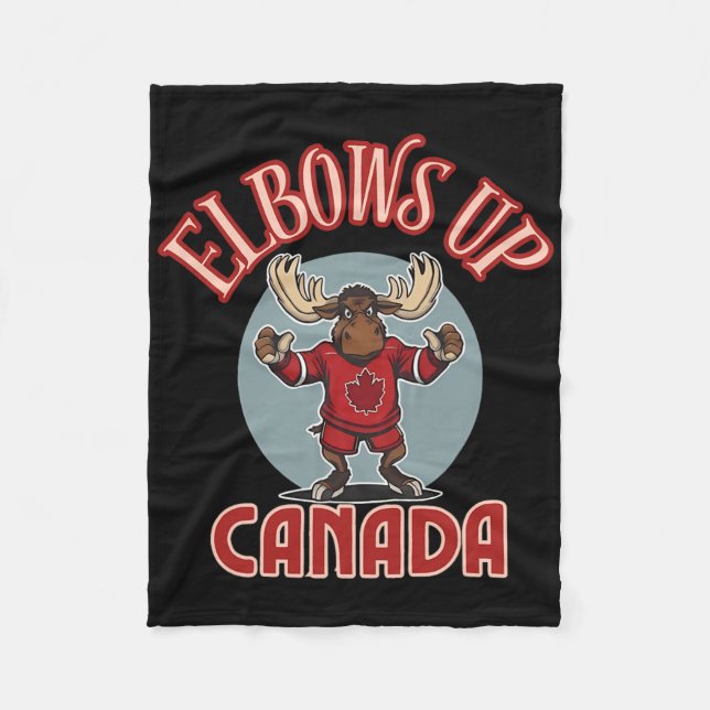 Elbows Up Canada Defiant Moose Canada Hockey Jerse Fleecefilt (Framsidan)