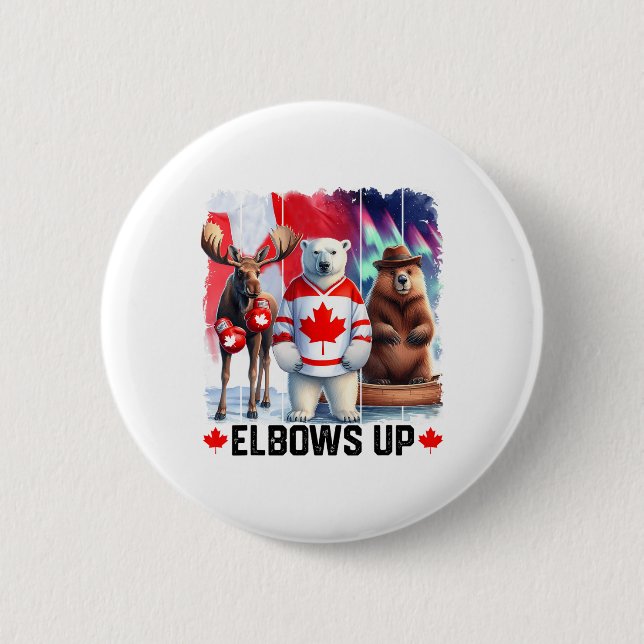 Elbows Up Canada Flagga Hockey Funny Beaver Boxing Knapp (Framsida)