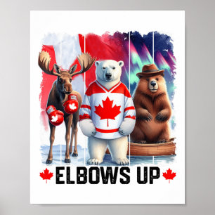 Elbows Up Canada Flagga Hockey Funny Beaver Boxing Poster