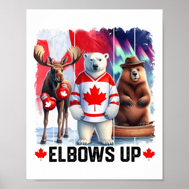 Elbows Up Canada Flagga Hockey Funny Beaver Boxing Poster (Framsidan)
