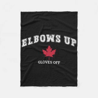 Elbows Up Gloves Off Fun Hockey Canada Flag  Fleecefilt