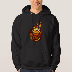 Eld Basketboll Boll Flammande Basketspelare Hoodie