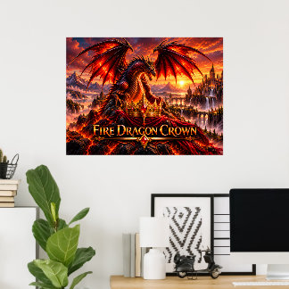 Eld Drake Krona Episk Fantasy Drak Poster