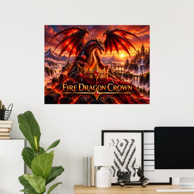 Eld Drake Krona Episk Fantasy Drak Poster (Hemmakontoret)