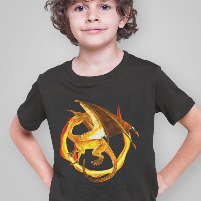 Eld Guld Flamma Drak Magisk Fantasy T Shirt (Skapare uppladdad)