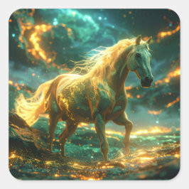 ELD HÄST - KINESISKA ZODIAC - FYRKANTIGT KLISTERMÄRKE