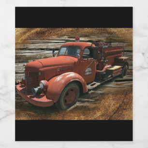 Eld i Vintagen Lastbil i Antique Fire Lastbil Vinflaska Etikett