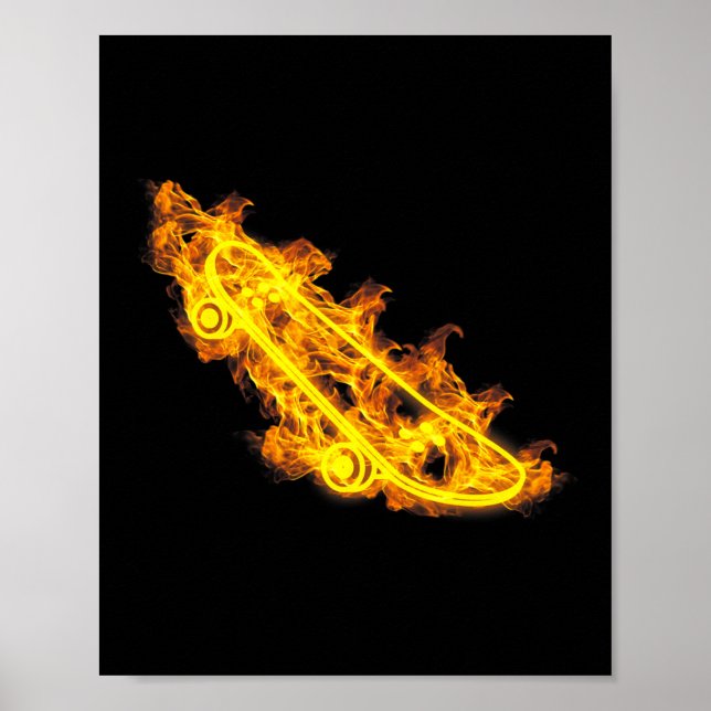 Eld Longboard Skateboard Flammande Skridskoåkare S Poster (Framsidan)